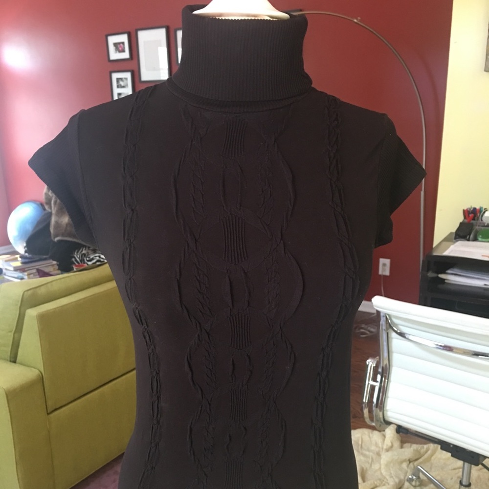 Cap sleeve textured black turtleneck